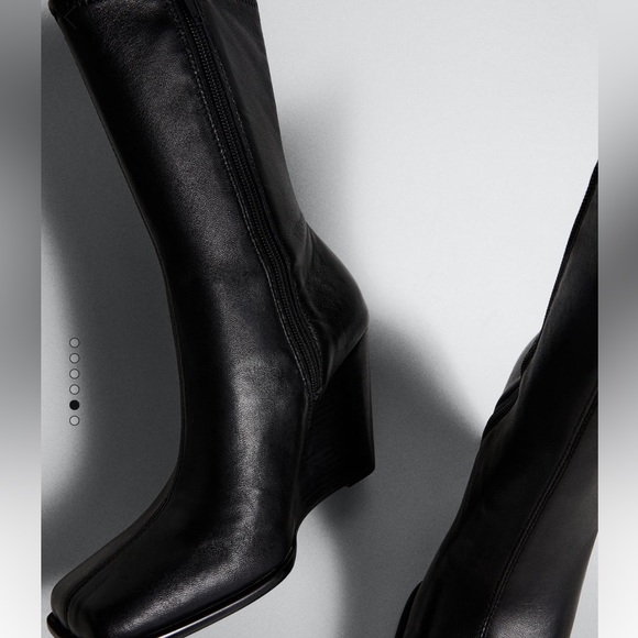 MANGO New…Black Leather wedge boots 39 fits 8.5-9 never worn - Picture 3 of 6